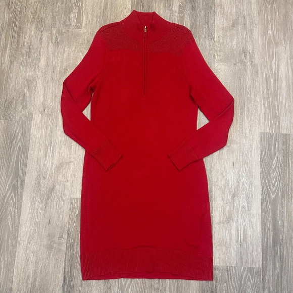 Lauren Ralph Lauren Red Knit Quarter Zip Long Sleeve Dress Size L - Picture 6 of 6